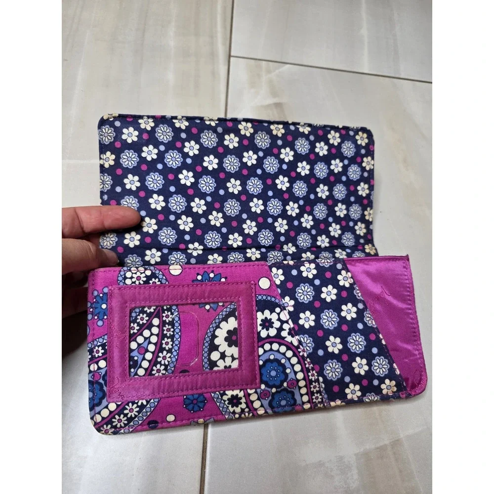 Vera Bradley Quilted‎ Cotton Wallet Purple Blue Paisley Floral ID Window Clutch